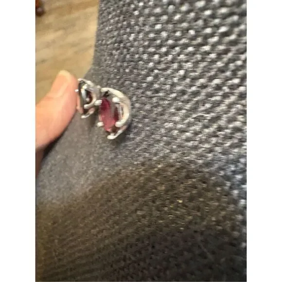 Garnet and Sterling Silver Stud Earrings, NEW, Handmade by me, 7 x 9 mm